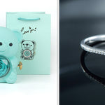 Flag Village Eternal Rose Teddy Bear Gifts Box With Necklace Rotate Rose Jewelry Box Valentine Wedding Storage Gift Case For Women Girlfriend