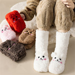 Flag Village Winter Floor Socks Velvet Thicken Warm Coral Velvet Cute Socks Japanese-style Home Footwear Non-slip Socks New Year Gifts Winter Gadgets