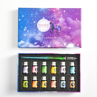 Flag Village Starry Sky Pen Glass Pen Gradient Color Gift Box Set