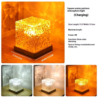 Flag Village LED Water Ripple Ambient Night Light USB Rotating Projection Crystal Table Lamp RGB Dimmable Home Decoration 16 Color Gifts