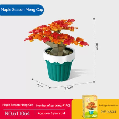Flag Village Bouquet Plant Potted Rose Handmade DIY Assembling Puzzle Building Blocks Toy Children Gifts