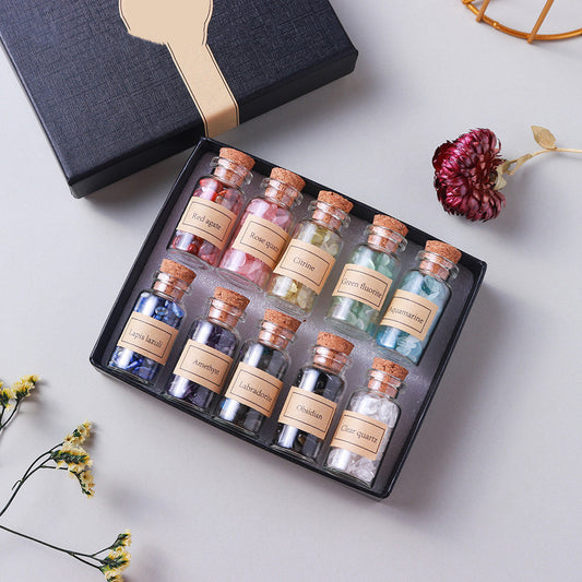 Flag Village Natural Gravel Drift Bottle Original Stone Gift Box Set DIY Wishing Bottle Crystal Specimen Souvenir