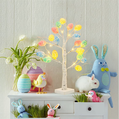 Flag Village Easter Decoration 60cm Birch Tree Home Easter Egg LED Light Gift Spring Party Tabletop Ornaments Light Easter Party Kids Gifts
