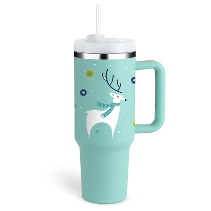 Flag Village 40 Oz Tumbler With Handle Straw Insulated, Stainless Steel Spill Proof Vacuum Coffee Cup Tumbler With Lid Tapered Mug Gifts For Valentine Lover Suitable For Car Gym Office Travel
