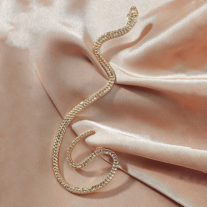 Flag Village Non-hole Ear Clip Vintage Zircon Snake-shaped Earrings For Women Exaggerated Fake Cartilage Ear Cuff Fashion Jewerly Gifts