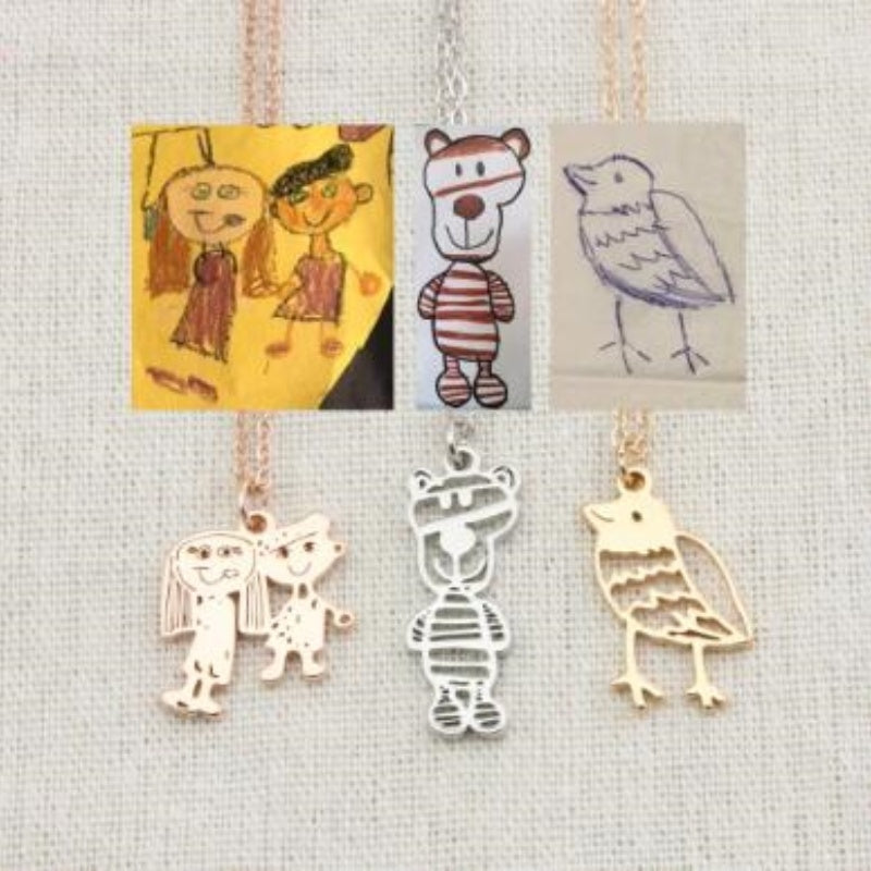 Flag Village Custom Kids Drawing Painting Necklace Stainless Stee Personalized Children Artwork Pendant For Kids Mom Family Jewelry Gifts