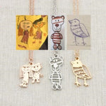 Flag Village Custom Kids Drawing Painting Necklace Stainless Stee Personalized Children Artwork Pendant For Kids Mom Family Jewelry Gifts