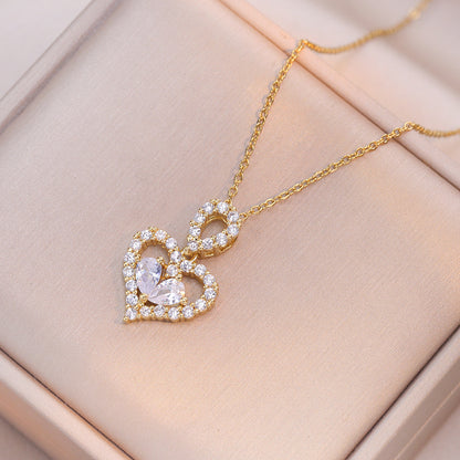 Flag Village Exquisite Luxury Rhinestone Crystal Heart Pendants Necklaces For Women Party Jewelry Gifts Fashion Jewelry
