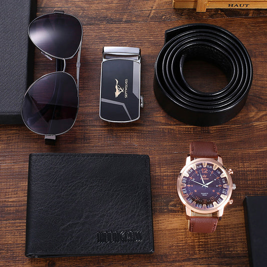 Flag Village Fashion Creative Personality Watch Glasses Belt Wallet Set Gift Box