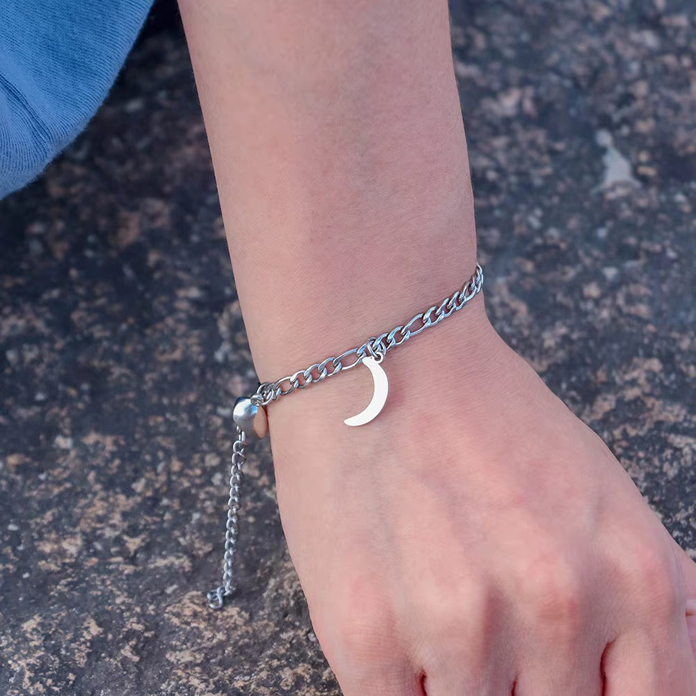 Flag Village 2Pcs Sun Moon Charm Magnet Attraction Stainless Steel Bracelets For Couples Men Women Jewelry Wholesale Valentine's Day Gifts