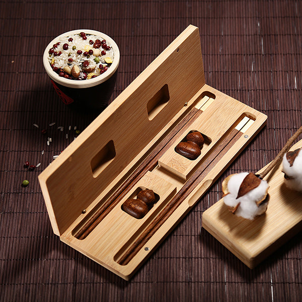 Flag Village Chinese Mahogany Chopsticks Lettering Solid Wood Box Set Gift Chopsticks Custom Gift Box Wedding Lettering Public Chopsticks Birthday Gift
