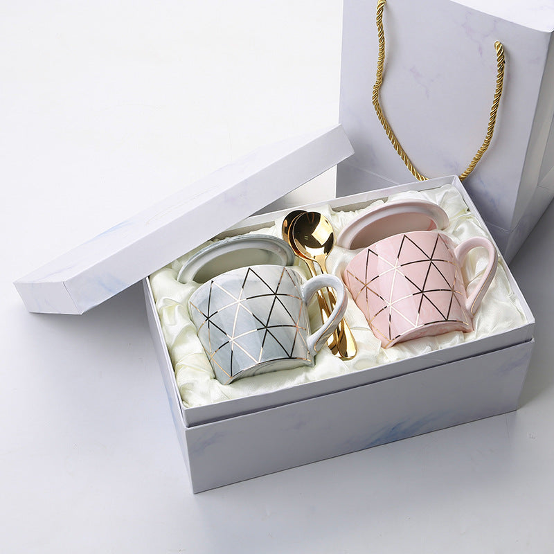 Flag Village European Style Marbled Gold Rim Mug Gift Box Set
