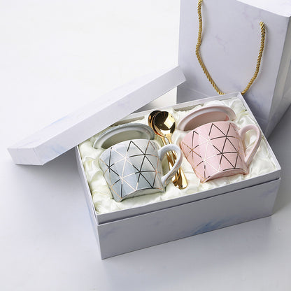 Flag Village European Style Marbled Gold Rim Mug Gift Box Set
