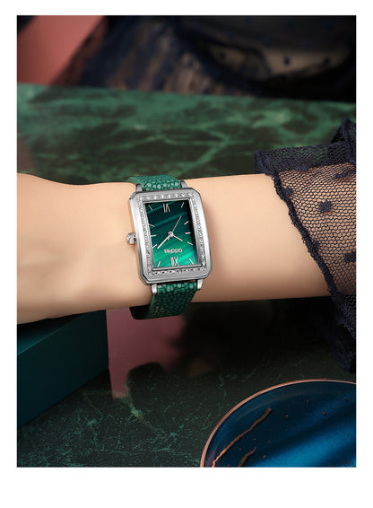 Flag Village Women's Exquisite Small Green Watch Set Gift Box Square