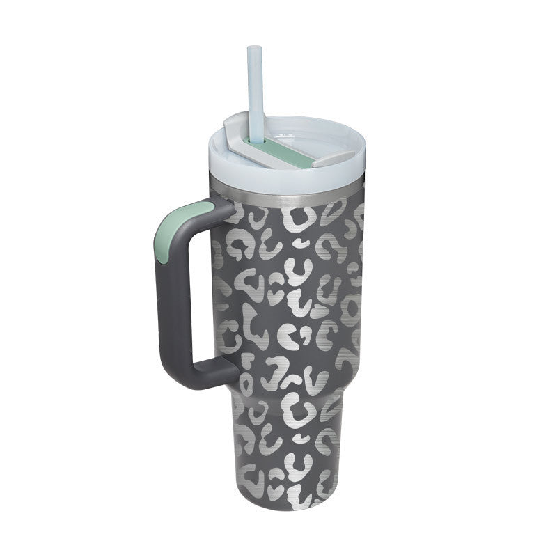 Flag Village 40 Oz Tumbler With Handle Straw Insulated, Stainless Steel Spill Proof Vacuum Coffee Cup Tumbler With Lid Tapered Mug Gifts For Valentine Lover Suitable For Car Gym Office Travel
