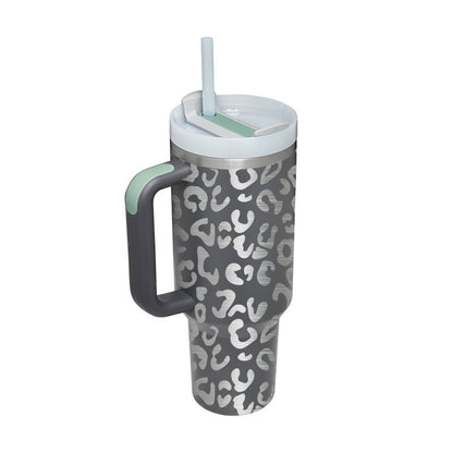 Flag Village 40 Oz Tumbler With Handle Straw Insulated, Stainless Steel Spill Proof Vacuum Coffee Cup Tumbler With Lid Tapered Mug Gifts For Valentine Lover Suitable For Car Gym Office Travel