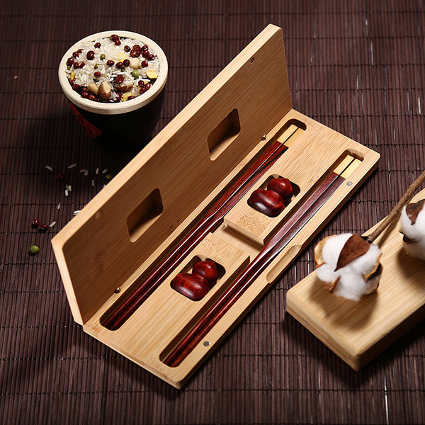 Flag Village Chinese Mahogany Chopsticks Lettering Solid Wood Box Set Gift Chopsticks Custom Gift Box Wedding Lettering Public Chopsticks Birthday Gift