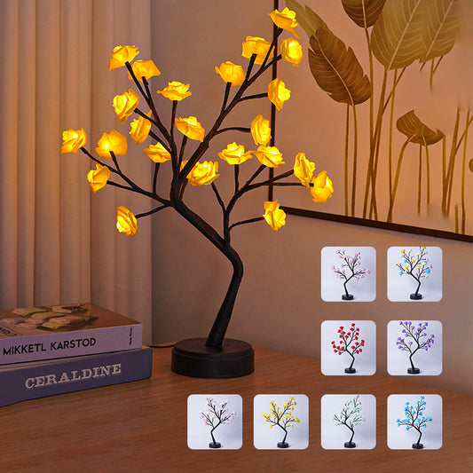 Flag Village Table Lamp Flower Tree Rose Lamps Fairy Desk Night Lights USB Operated Gifts For Wedding Valentine Christmas Decoration