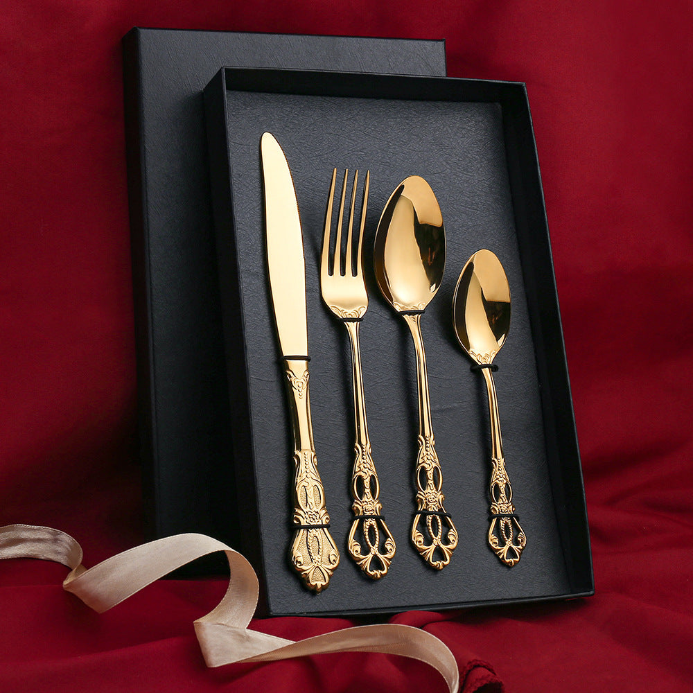 Flag Village Stainless Steel Western Food Tableware Set Steak Knife And Fork Gift Box Steak Knife, Fork And Spoon