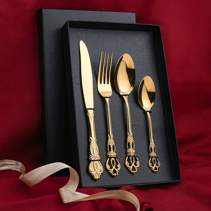 Flag Village Stainless Steel Western Food Tableware Set Steak Knife And Fork Gift Box Steak Knife, Fork And Spoon