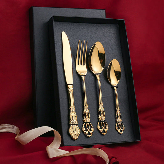 Flag Village Stainless Steel Western Food Tableware Set Steak Knife And Fork Gift Box Steak Knife, Fork And Spoon