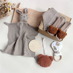 Flag Village Baby Rabbit Lion Appeasing Towel Socks Saliva Towel Wash Gift Box Newborn Bite Ring Hair Band Set