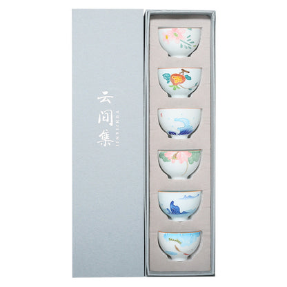 Flag Village Hand-painted Flower Kung Fu Tea Set Ceramic Household Tea Cup Gift Box