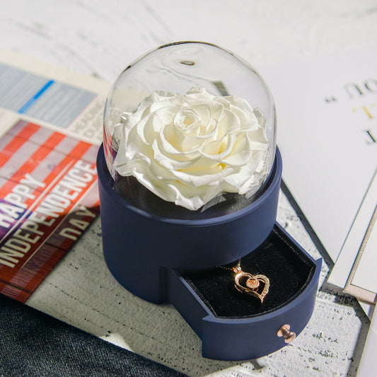 Flag Village Yongsheng Rose Round Jewelry Box With Necklace For Birthdays And Valentine's Days Gift