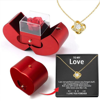 Flag Village Fashion Jewelry Box Red Apple Christmas Gift Necklace Eternal Rose For Girl Mother's Day Valentine's Day Gifts With Artificial Flower Rose Flower Jewelry Box