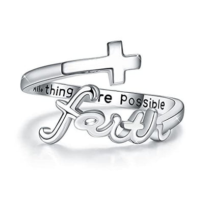 Flag Village Cross Rings 925 Sterling Silver Faith Adjustable Rings Open Rings Cross Ring Jewellery For Mother Women Men Women Gifts