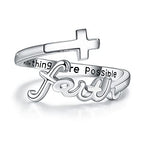 Flag Village Cross Rings 925 Sterling Silver Faith Adjustable Rings Open Rings Cross Ring Jewellery For Mother Women Men Women Gifts