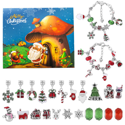 Flag Village DIY Creative Kids Bracelet Ornament 24 Grid Calendar Christmas Surprise Blind Box Silver Set
