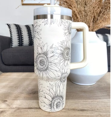 Flag Village 40 Oz Tumbler With Handle Straw Insulated, Stainless Steel Spill Proof Vacuum Coffee Cup Tumbler With Lid Tapered Mug Gifts For Valentine Lover Suitable For Car Gym Office Travel
