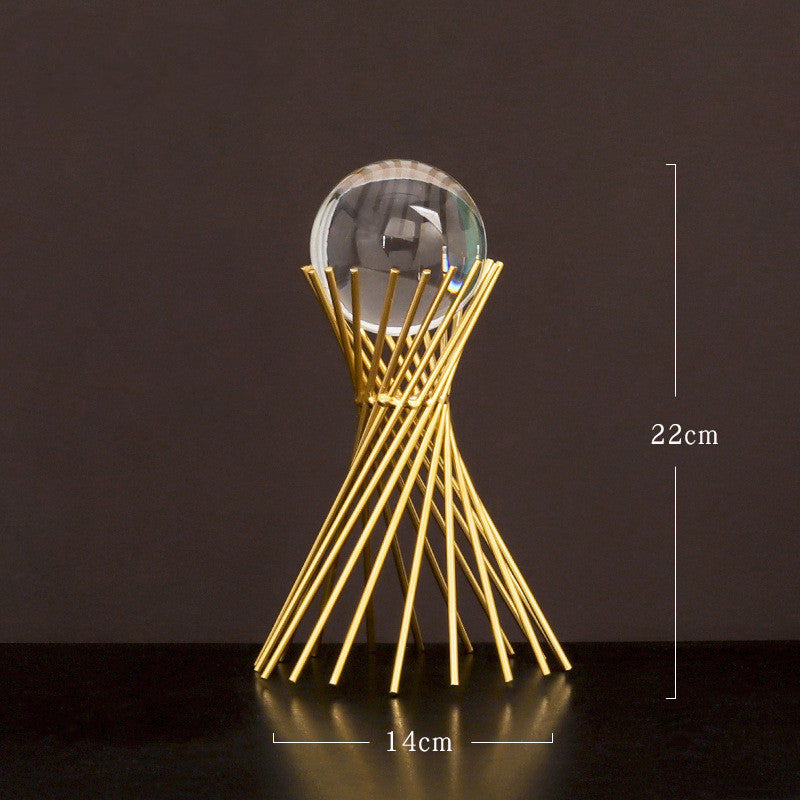 Flag Village Nordic Light Luxury Metal Crystal Ball Ornaments Creative Home Decor Ornaments Abstract Shape Golden Iron Crafts Exquisite Gifts