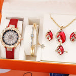 Flag Village Women's Suit Gift 5-piece Set Watch Bracelet Ring Necklace Earrings Combination Gift Box