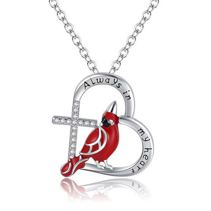 Flag Village Creative Heart Shaped Cardinal Pendant Necklace, Exquisite Party Commemorative Accessory Gift Jewelry Anniversary Party Gifts, Valentine's Day Gift