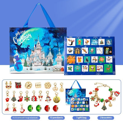 Flag Village DIY Creative Kids Bracelet Ornament 24 Grid Calendar Christmas Surprise Blind Box Silver Set