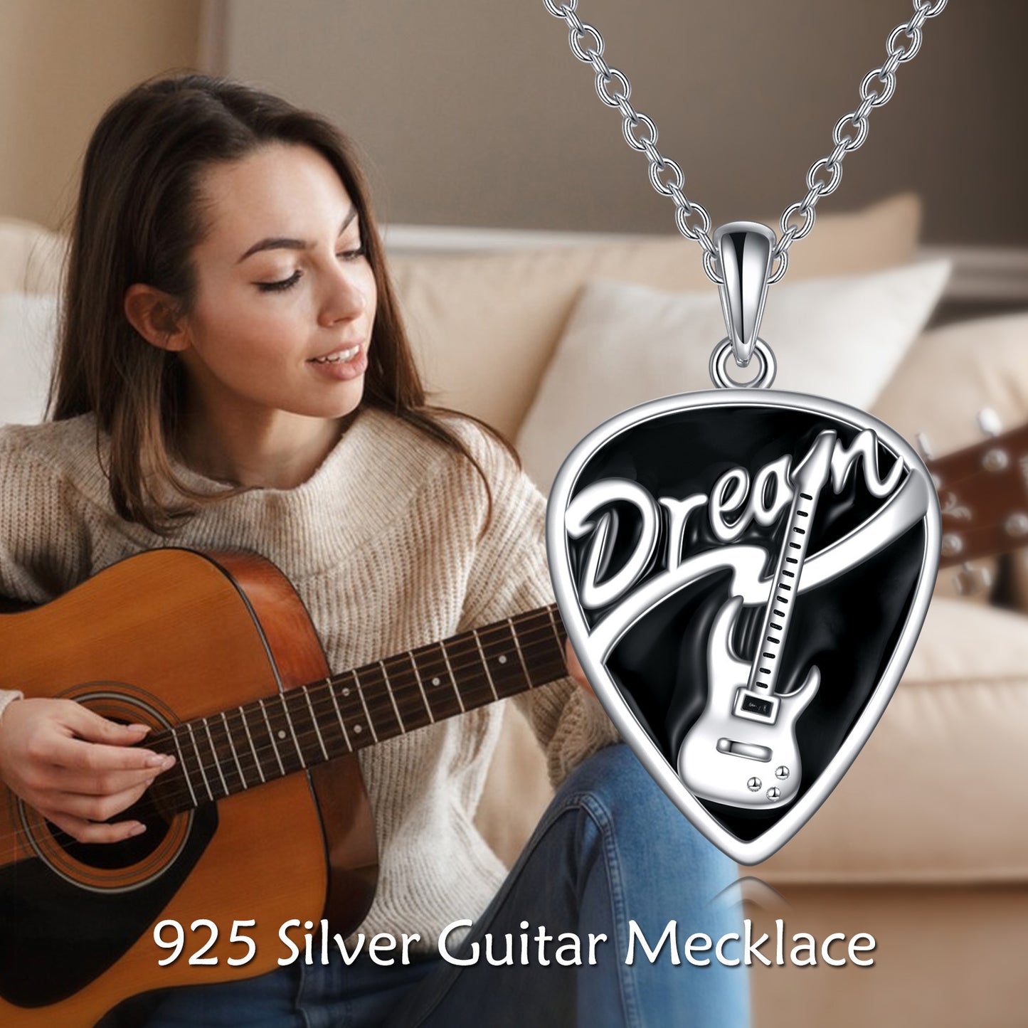 Flag Village Sterling Silver Music Guitar Pick Pendant Necklace Jewelry Gifts for Women