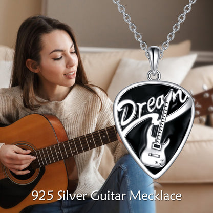 Flag Village Sterling Silver Music Guitar Pick Pendant Necklace Jewelry Gifts for Women
