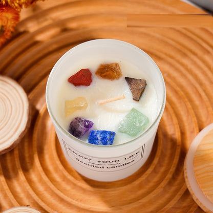 Flag Village Natural Crystal Stone Aromatherapy Candle Soy Wax Smokeless Candles Gift Box Christmas Hand Gift