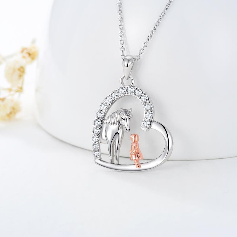 Flag Village Sterling Silver Heart Horse and Girl Pendant Necklace Jewelry Gifts for Women Girls Kids
