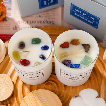 Flag Village Natural Crystal Stone Aromatherapy Candle Soy Wax Smokeless Candles Gift Box Christmas Hand Gift