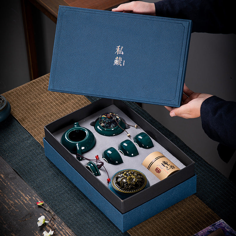 Flag Village Ceramic Kung Fu Tea Set Gift Box Set Business Small Gift