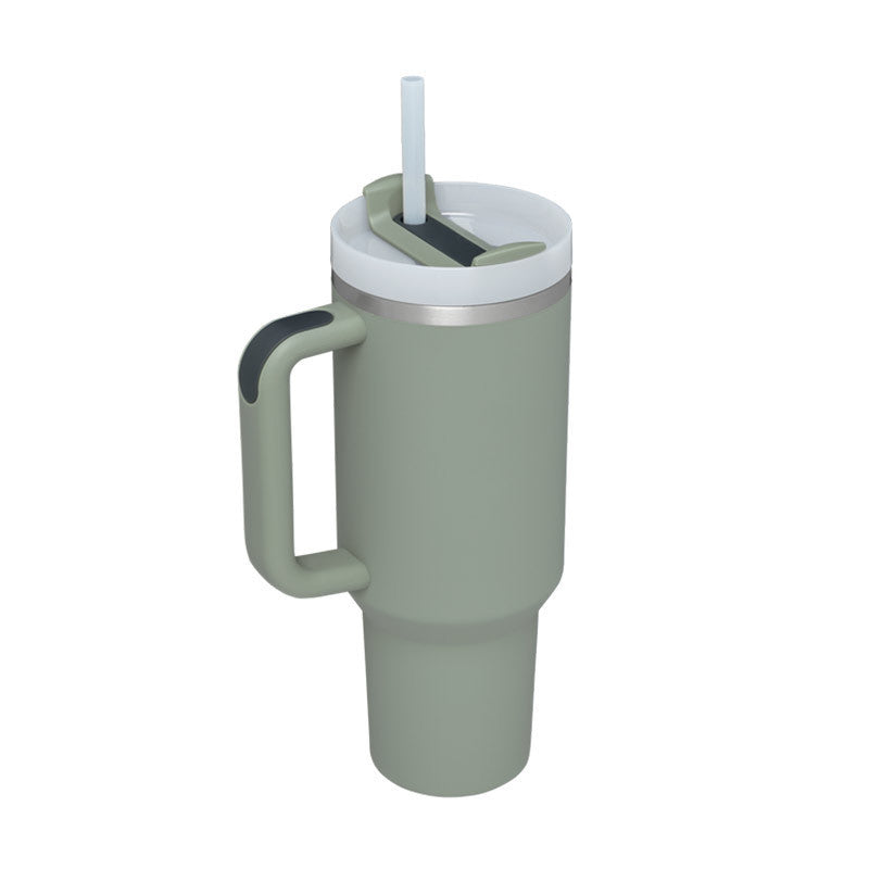 Flag Village 40 Oz Tumbler With Handle Straw Insulated, Stainless Steel Spill Proof Vacuum Coffee Cup Tumbler With Lid Tapered Mug Gifts For Valentine Lover Suitable For Car Gym Office Travel