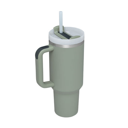Flag Village 40 Oz Tumbler With Handle Straw Insulated, Stainless Steel Spill Proof Vacuum Coffee Cup Tumbler With Lid Tapered Mug Gifts For Valentine Lover Suitable For Car Gym Office Travel