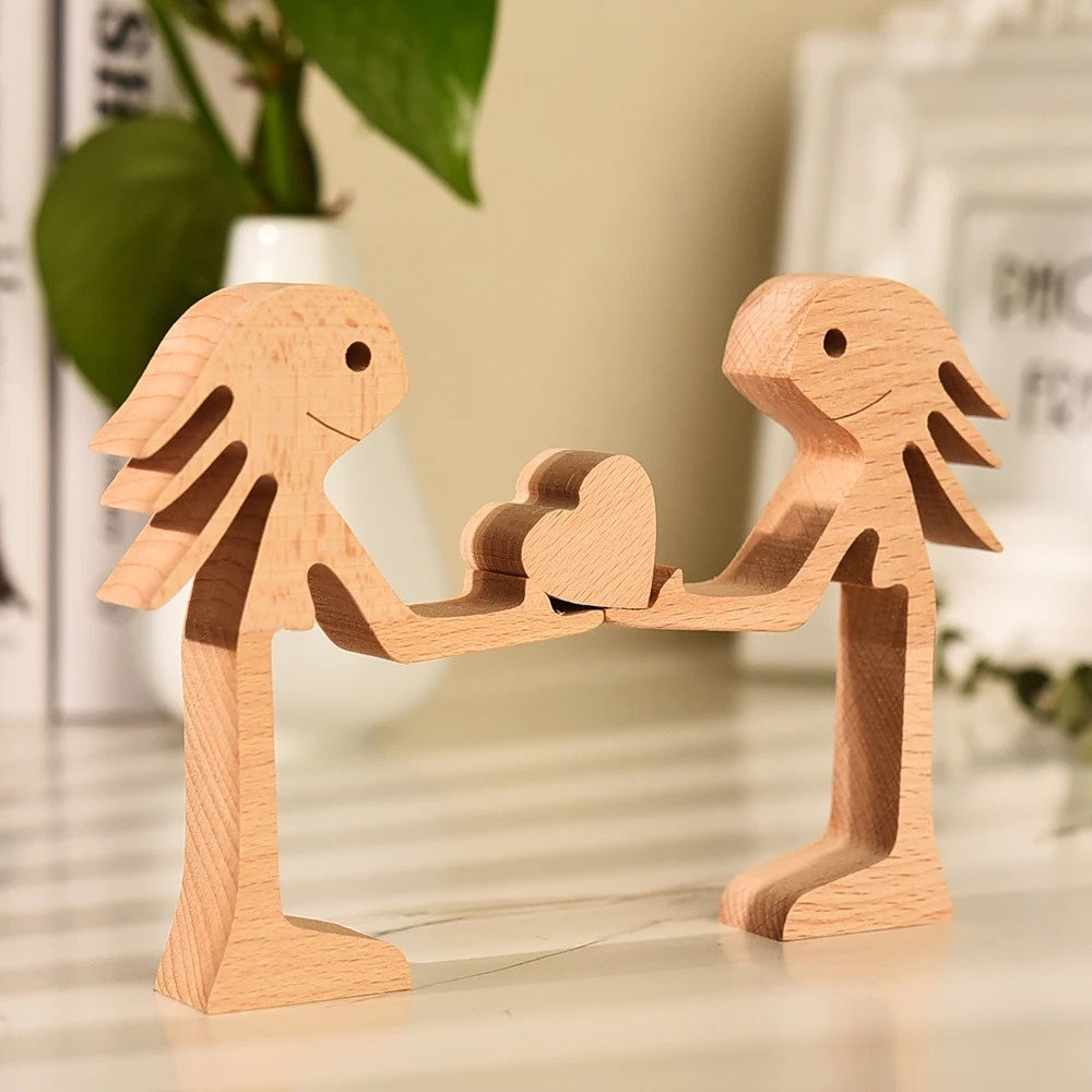 Flag Village DIY Figurine Wood Dog Ornament Sculpture Home Decoration A Man A Dog Wood Sculpture Christmas Gifts Model Decor