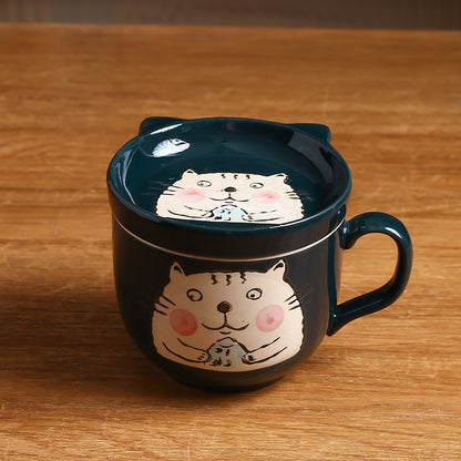 Flag Village Ceramic Cup With Lid Large Capacity, Spoon Set Gift Box