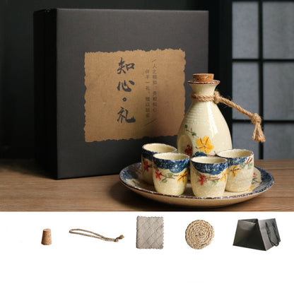 Flag Village Japanese Retro Sake Wine Warmer Gift Box Set Hot Wine Shochu Pot Ceramic Wine Cup White Wine Household Wine Glass