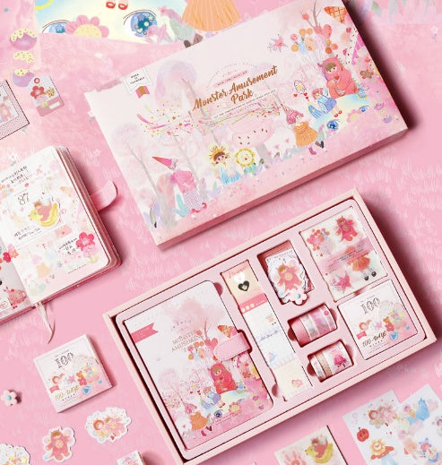 Flag Village Fairy Tale Notebook With Stickers Tape Hand Book Set Gift Box Purple