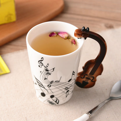 Flag Village Creative Music Violin Style Guitar Ceramic Mug Coffee Tea Milk Stave Cups With Handle Coffee Mug Novelty Gifts